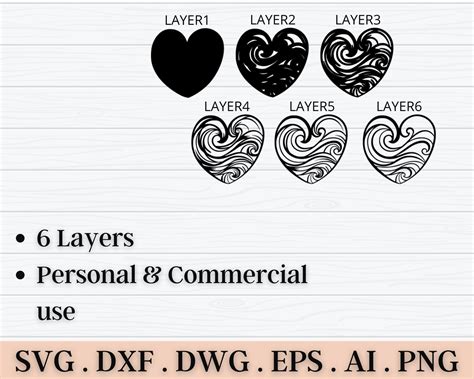 3d Heart Svg Dxf 6 Layer Ocean Svg 3d Mandala Svg Layered Etsy