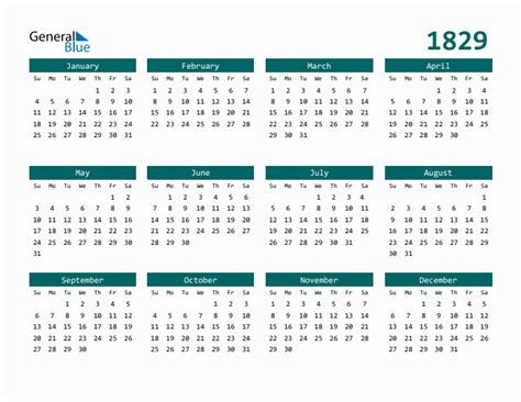 Free 1829 Calendars in PDF, Word, Excel