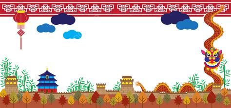 Chinese Dragon And City Wall Border Background, Png, Background, Vector ...