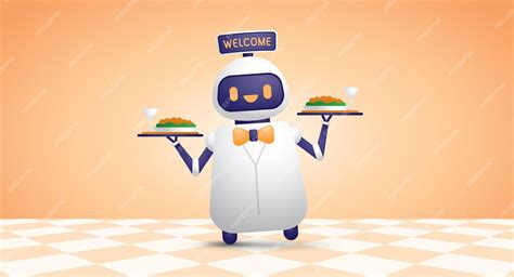 милый счастливый робот-официант подает вектор иллюстрации еды | Премиум ...