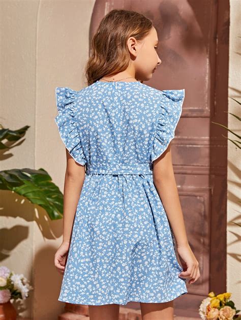 SHEIN Tween Girl Ditsy Floral Butterfly Sleeve Dress SHEIN USA