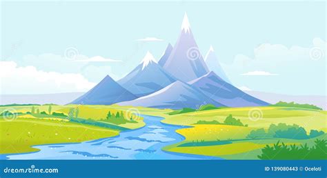 River Valley In Mountains Stock Vector Illustration Of Horizontal