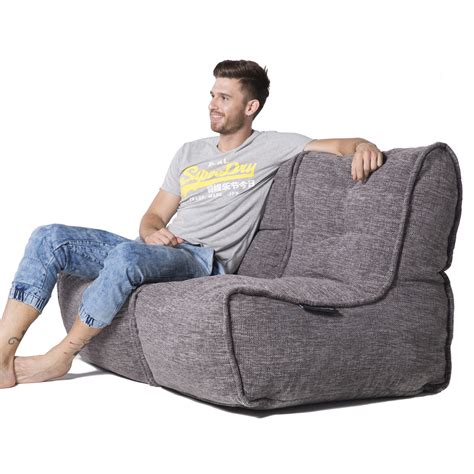 2 Seater Gery Sofa Designer Bean Bag Couch Grey Fabric Bean Bag