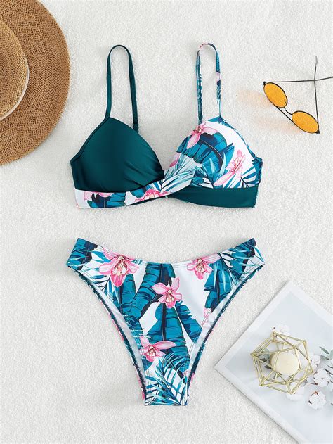 Shein Swim Vcay Tropical Print Push Up Bikini Swimsuit Shein Uk