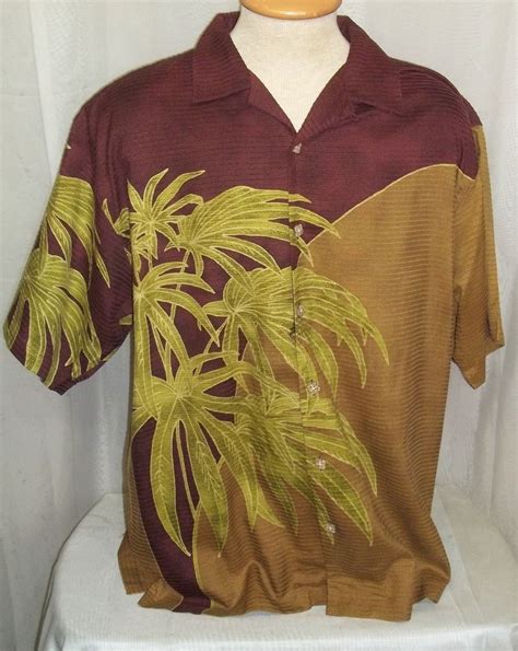 Tommy Bahama Relax Hawaiian Shirt Large Bamboo Leaves Silk Hawaii Mens Camp Hawaiian Shirt