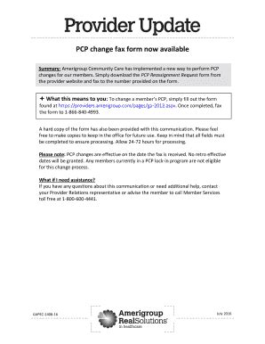 Fillable Online Pcp Change Fax Form Now Available Providers