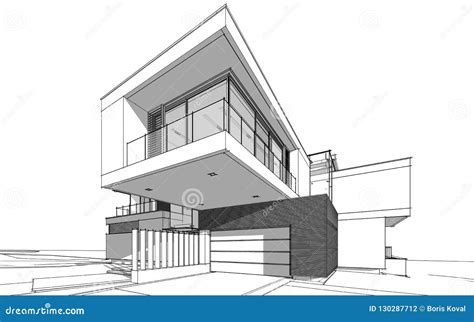 3d Rendering Sketch Of Modern House By The River In Winter Royalty-Free ...