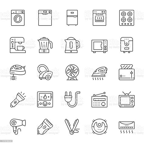 Line Icon Set Of Home Appliances Stock Illustration Download Image Now Air Conditioner