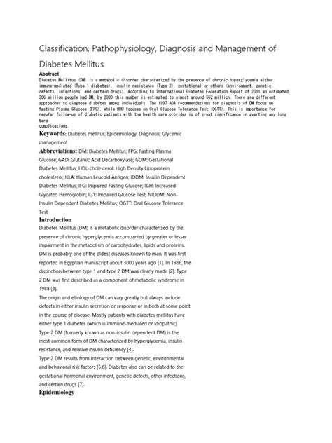 Classification Pathophysiology Diagnosis And Management Of Diabetes