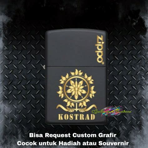 Jual KOREK API ZIPPO BLACK MATTE CUSTOM GRAFIR LOGO KOSTRAD PREMIUM