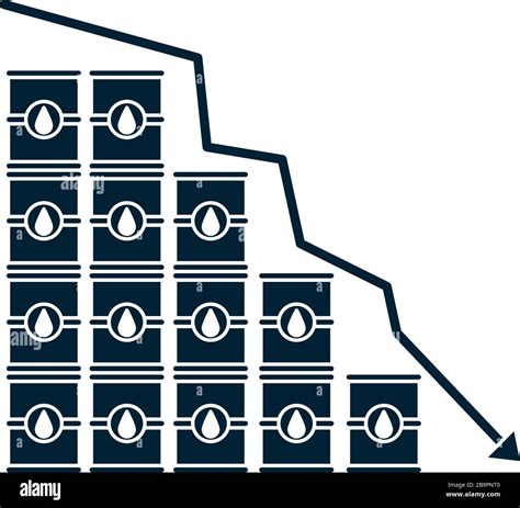 Stack Of Oil Barrels And Decrease Financial Arrow Icon Over White Background Silhouette Style