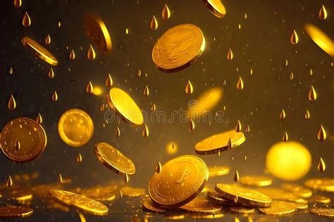 Grandes Monedas De Oro Brillantes Cayendo Sobre Fondo Oscuro Stock De