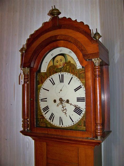 Antique Mahogany English Tall Case Clock With Moon Dial