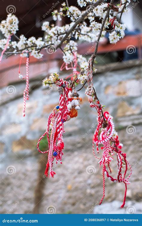 Different Bulgarian Martenitsa On Blossoming Tree Stock Image Image