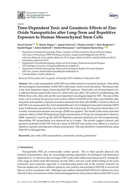 Pdf Time Dependent Toxic And Genotoxic Effects Of Zinc Oxide