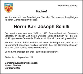 Traueranzeigen Von Karl Joseph Schilli Schwarzw Lder Bote Trauer