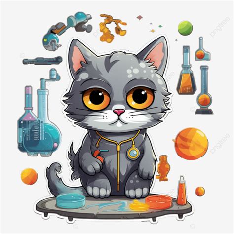 Scientist Cat Sticker, Cat, Cute, Scientists PNG Transparent Image and ...