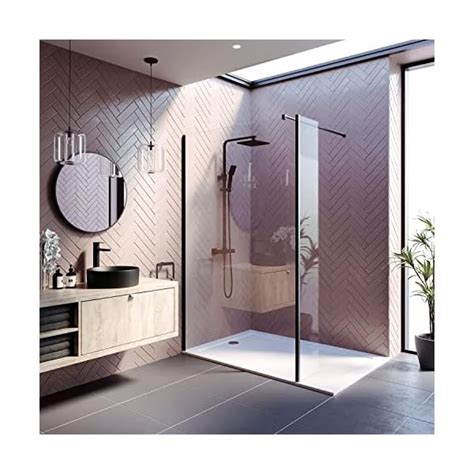 Diamond 1200mm Black Wet Room Shower Screen Panel 8mm Easy Clean Glass