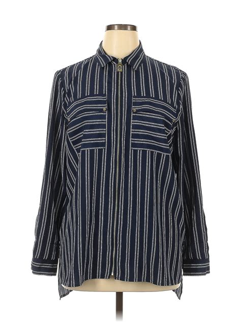 Michael Michael Kors 100 Polyester Stripes Blue Long Sleeve Blouse