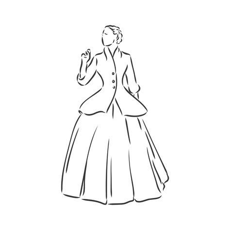 Antique Dressed Lady Old Fashion Vector Illustration Victorian Woman