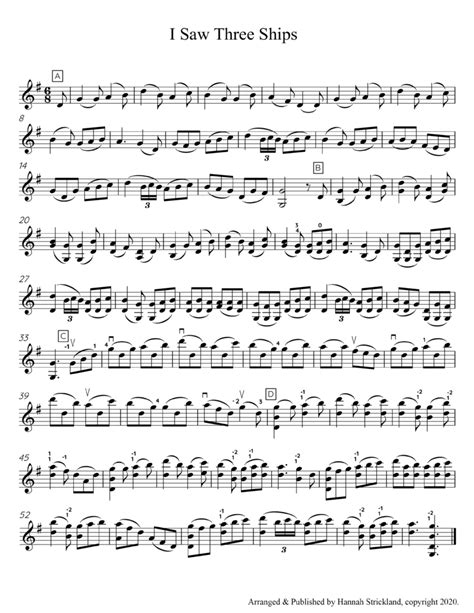 I Saw Three Ships Solo Violin Arr Hannah Strickland Sheet Music Traditional Christmas