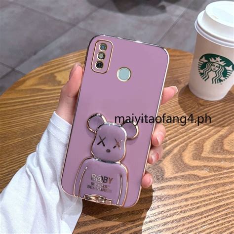 Casing Tecno Spark 6 Go Spark 6 Air Techno Spark 6 Go Cartoon Half Length Bear Bracket Plating