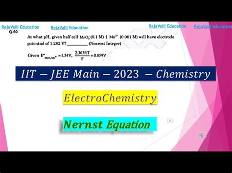 Iit Jee Main Electrochemistry Nernst Equation At What Ph Given