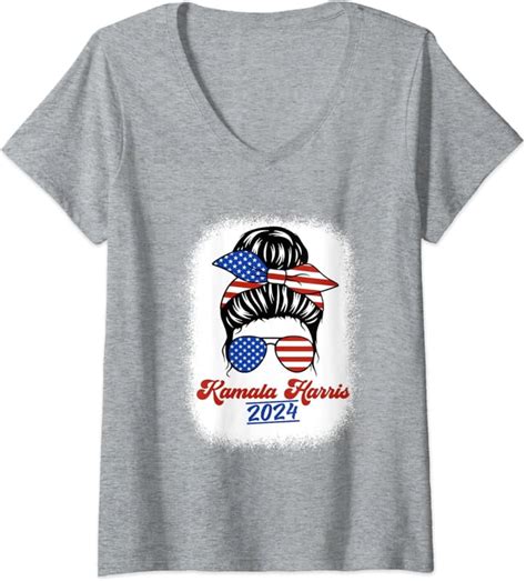 Womens Kamala Harris 2024 Harris 2024 For President Messy Bun Girl V