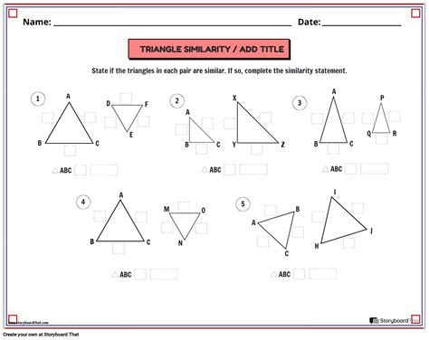 Similar Triangles Worksheet With Blue And Red Border