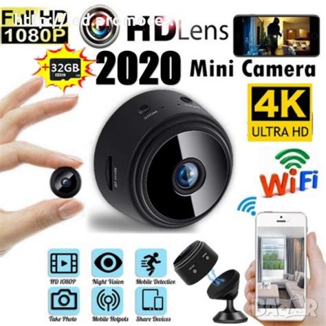 Мини WIFI IP охранителна камера FULL HD 1080p нощно виждане в HD камери ...