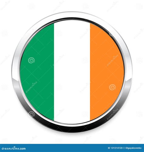 Button Flag Of Ireland In A Round Metal Chrome Frame Stock Vector