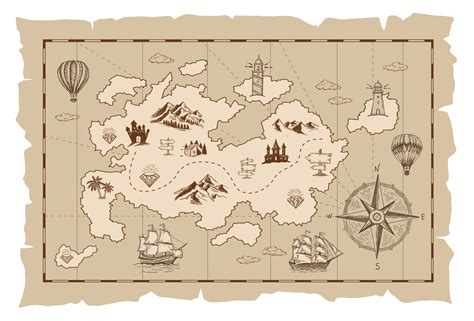 Vector Sketch Of An Old Pirate Treasure Map Hand Drawn Illustrations Vector 21967834 Vector