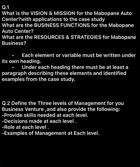 Solved Q 1what Is The Vision And Mission For The Mabopane