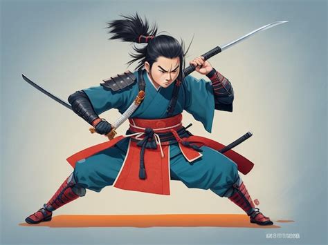 Illustration Dun Guerrier Samouraï Avec Lépée Katana Dans Une