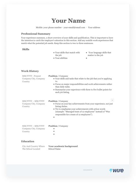 Resume Templates in MS Word - Free for download - Wise