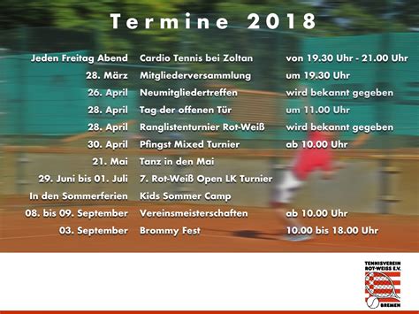 Terminstruktur 2018 Tennisverein Rot Weiss E V Bremen