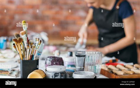 Artist Workplace Art Craft Female Working Studio Stock Photo Alamy