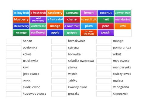 Owoce Fruits Po Angielsku Match Up