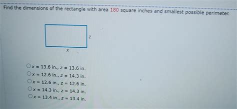 Solved Find The Dimensions Of The Rectangle With Area Chegg