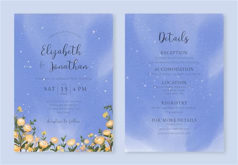 Ensemble D Invitation De Mariage Avec Ciel Nocturne Aquarelle Et Champ