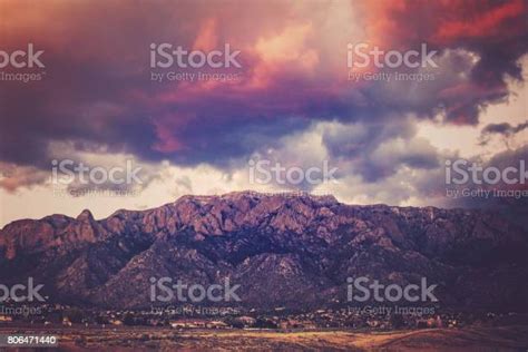 Sandia Mountains At Sunset Stock Photo - Download Image Now - Sandia ...