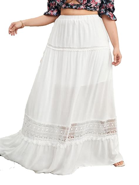 Boho Solid Straight White Plus Size Skirts Womens