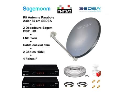 Kit Parabole Acier Cm Anthracite Sedea Lnb Twin Full Hd K