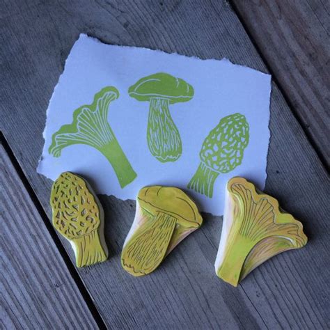 Wild Edible Mushrooms Rubber Stamp Set Chanterelle Bolete Etsy