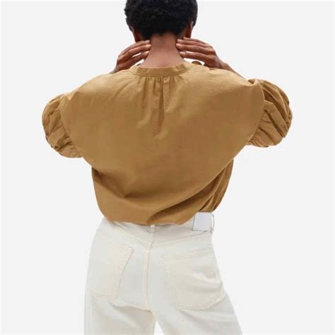 Everlane The Split Neck Puff Sleeve Air Shirt Gem