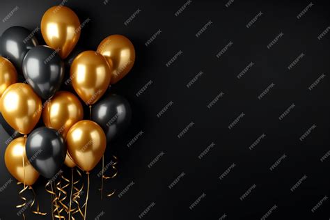 Premium Photo | Gold balloons bunch on a black wall background