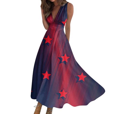 Kddylitq Patriotic Dress For Women V Neck 4th Of July Midi Dresses