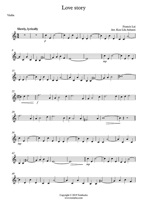 Love Story Very Easy Level Francis Lai Violin Sheet Music In 2024