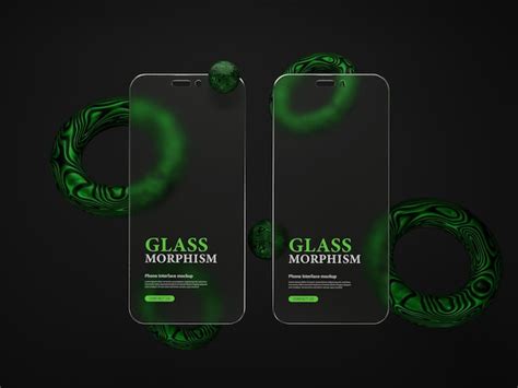 Premium Psd Mobile Phone Interface Presentation Mockup With Frosted Glass Morphism Effects 3d