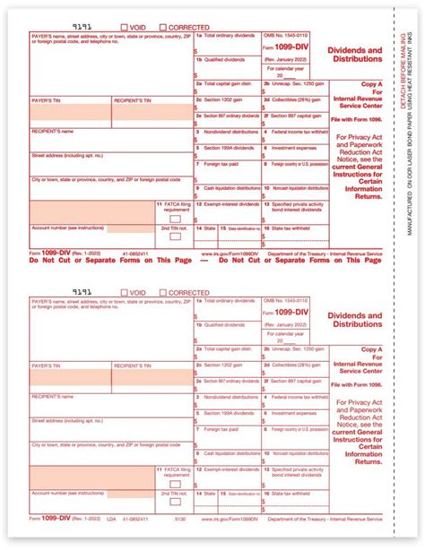 1099div Tax Forms For Dividends Copy A For Irs Zbp Forms